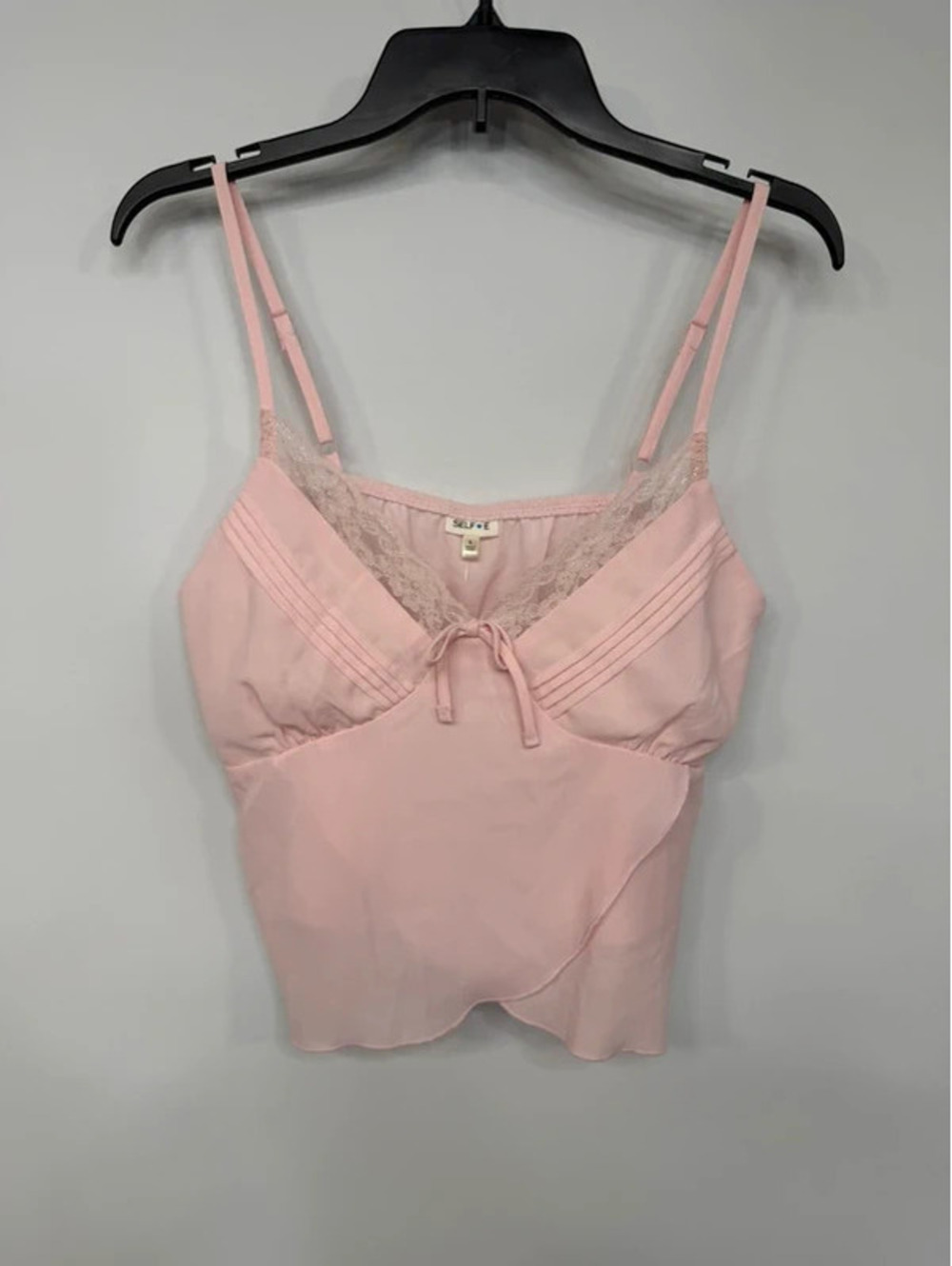 Large Self Esteem Blush Pink Lace Trim Tie Front Cami Top